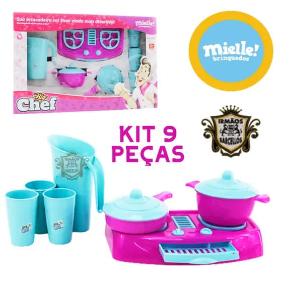 Brinquedo Infantil Kit Cozinha Com 9 Peças Modelo Big Chef Plástico Color - Mini Cozinha Infantil Brinquedos Faz De Conta Mielle
