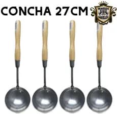 Conjunto Concha Culinária Em Alumínio 27CM Com Cabo De Madeira - Utensílios De Cozinha Talheres Para Servir Feijão