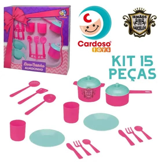 Brinquedo Infantil Kit Cozinha Com 15 Peças Modelo Doce Cozinha Almocinho Plástico Color - Mini Cozinha Infantil Brinquedos Faz De Conta CardosoToys