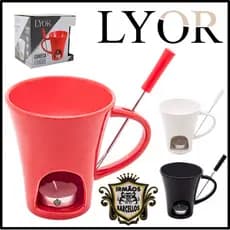 Caneca De Fondue Chocolate Em Porcelana 200ML Com Garfinho Color - Canecas De Porcelana Utensílios De Cozinha Lyor