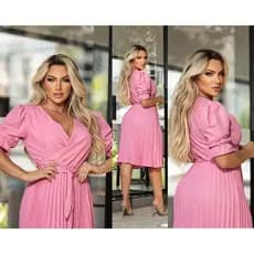 Vestido Plissado Midi Rodado Com Laço Duna Feminino