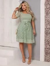 Vestido Feminino Tule Gode Manga Bufante Com Laço Para Amarrar