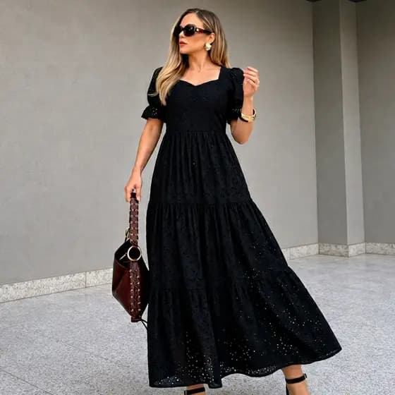 Vestido Feminino Longo Laise de Malha Forrado Para Fardamento de Igreja
