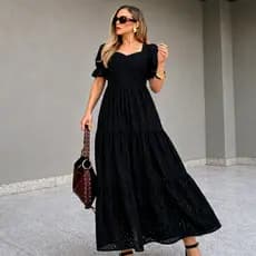 Vestido Feminino Longo Laise de Malha Forrado Para Fardamento de Igreja