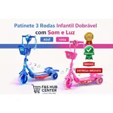 Patinete 3 Rodas Infantil Dobrável com Som e Luz - Rosa / Azul