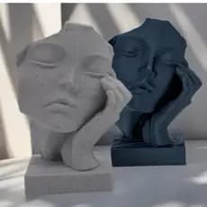 Decoração Sala Escultura Minimalista de Rosto Feminino - O Descanso do Sonhador