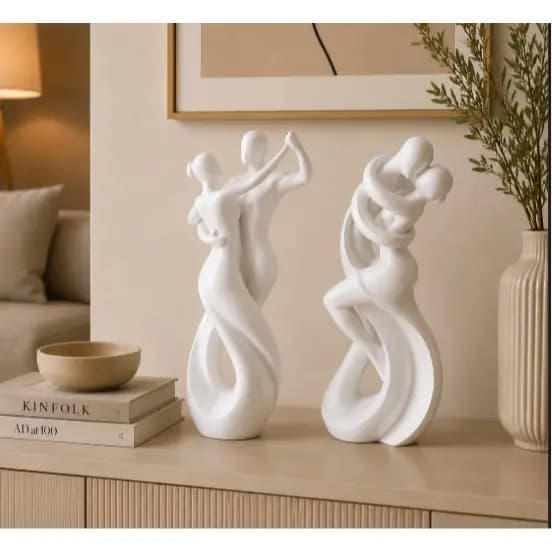 Kit 2 Esculturas Decorativas Casal Dançando em 3D–Arte Moderna para Sala, Aparador, Rack e Estante