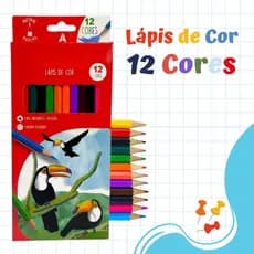 Lápis de Cor 12 Cores Madeira Sextavado Resinado Cores Vibrantes Material Escolar Volta As Aulas