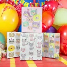 Sacola De Presente Infantil Gatinho E Ursinhos Fofos Papel Rígido Com Glitter 41cm x 30cm