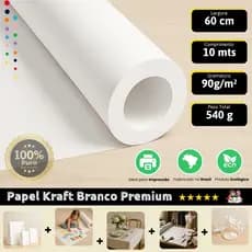 Papel Kraft Branco 90g Com 60cm x 10 Metros - Embalagem - Decoração - Molde