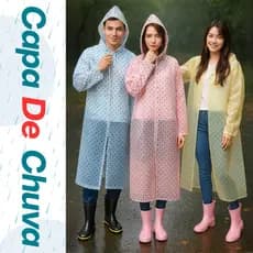 Capa De Chuva Adulto Longa Transparente Capuz Impermeável