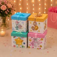 Caixa De Presente 15cm x 15cm x 15cm Com Laço - Aniversário Festa Balões Felicidades Comemoração