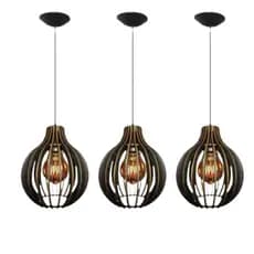 03 Luminária Pendente de Teto Balcão De Cozinha Americana De Madeira Cor Preto - 3cqp