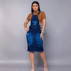 Jardineira Salopete Macacão Jeans Feminino Saia | Denim