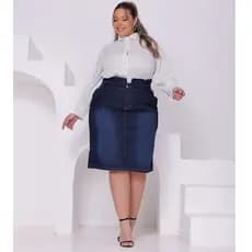 Saia Jeans Plus Size Com Lycra Evangélica Modesta Elegante | Distraída