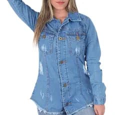 Jaqueta Jeans Feminina Max Longa Destroyer  Blusa Feminina