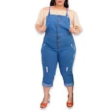 Macacão Jeans Feminino Plus Size Longo Jardineira Feminina