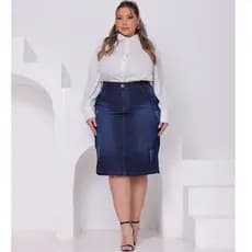 Saia Jeans Com Lycra Plus Size Moda Evangélica Modesta Elegante | Distraída