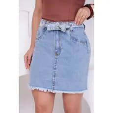 Saia Jeans Cintura Alta Com Cinto Elegante | Distraída