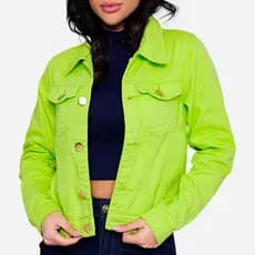 Jaqueta Feminina Verde Limão Neon Jeans Brim Denim Casaco Moda
