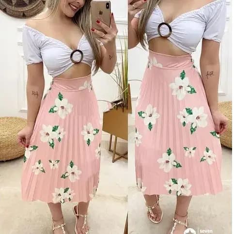 Saia Plissada Evangélica Moda Feminina Varias Estampada Floral