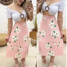 Saia Plissada Evangélica Moda Feminina Varias Estampada Floral