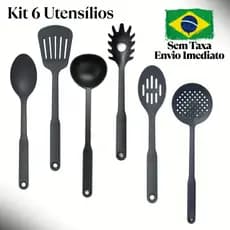 Kit de Cozinha Conjunto 6 Peças Utensílios Resistentes Escumadeira Espátula Concha Colheres