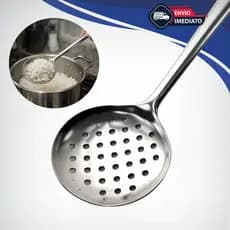 Escumadeira Inox para Arroz Grande Vazado Cabo Longo Profissional Fritura Resistente Cozinha