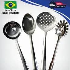 Utensílios de Cozinha Inox Alta Qualidade Escumadeira Concha Colher Pegador de Macarrão