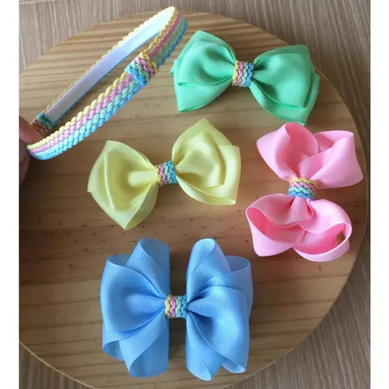 Kit Tiara Adaptável com 4 Laços Coloridos Removíveis Para Cabelo Menina Arco Diadema Candy Color
