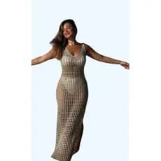 Vestido Longo Plus Size Saída de Praia Tricot Alcinha