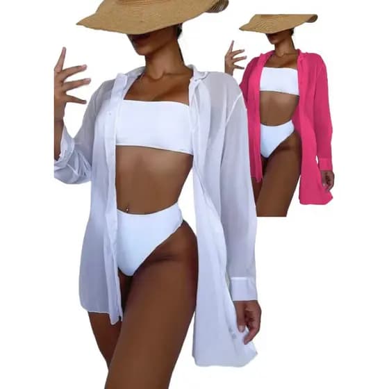 Kit 2 Peças Saída de Praia Chemise Camisão Vestido Manga