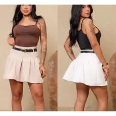 Short Saia Alfaiataria Com Cinto Saia Estilo Plissada Curta Solta Babado