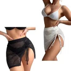 kit 2 saia puxe fenda saída de praia tricot curta cintura alta furinho