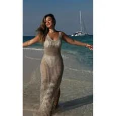 Saída de praia Vestido Plus size alça tricot furinho
