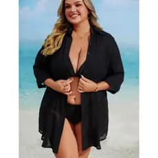 Camisa Plus Size Feminina Chemise Manga Longa Aberta Sem Botões