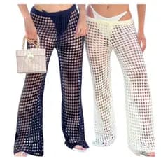 Kit 2 Calças Tricot Cintura Alta Saída de Praia