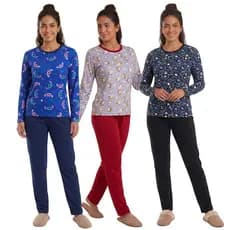 Pijama Feminino de Suede Estampado / Pijama Longo / Pijama de Inverno