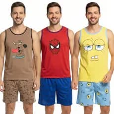Pijama Adulto Masculino Regata / Super Heróis / Roupa de Dormir / Pijama Masculino