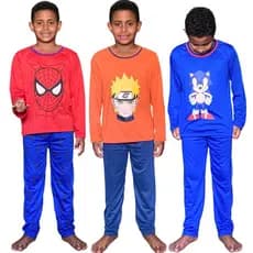 Kit 3 Pijamas Infantil Masculino Manga Longa / Roupa de Dormir / Pijama para Homem