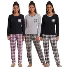 Pijama Xadrez Feminino Manga Comprida / Pijama de Inverno / Pijama Longo
