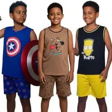 Pijama Masculino Infantil Regata Personagem Estampado / Roupa de Dormir / Pijama Masculino