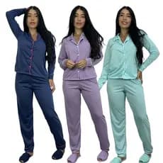 Pijama Feminino Americano de Gola  / Pijama de Amamentação / Pijama de Botão