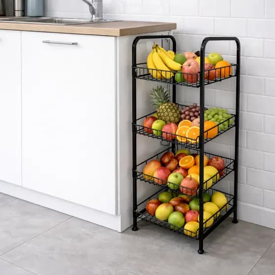 Estante Organizadora Prateleira Display MercadoPreta Com 4 Cestos Mercado Fruteira Casa