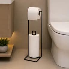 Suporte Papel Higiênico Chão Banheiro Organização Aramado Preto Resistente Reforçado 3 Rolos