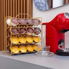 Suporte Cápsulas de Café Dolce Gusto 32 unidades Porta Reforçado Preto Dourado Organizador Suporte b