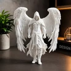 Escultura Anjo Caído Guerreiro com Asas Decorativa Estátua Colecionável Geek Sala Escritório