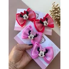 Par de Laços Minnie Infantil Presilha Bico de Pato ou Faixinha Meia de Seda para Bebês