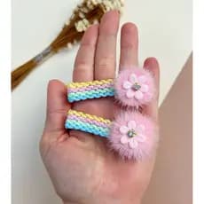 Hair clips Presilhas Infantil Coloridas com Flor e Pompom de Pelúcia