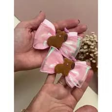 Par de laços capivara infantil rosa e lilás com fita brilhosa na presilha ou borrachinha